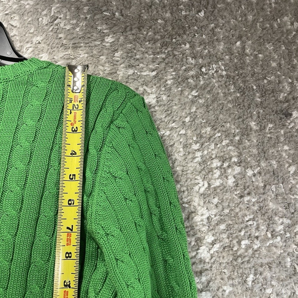 Lauren Ralph Lauren Women Green Cable Knit V-Neck Cotton Sweater M Preppy Tennis - Picture 5 of 10